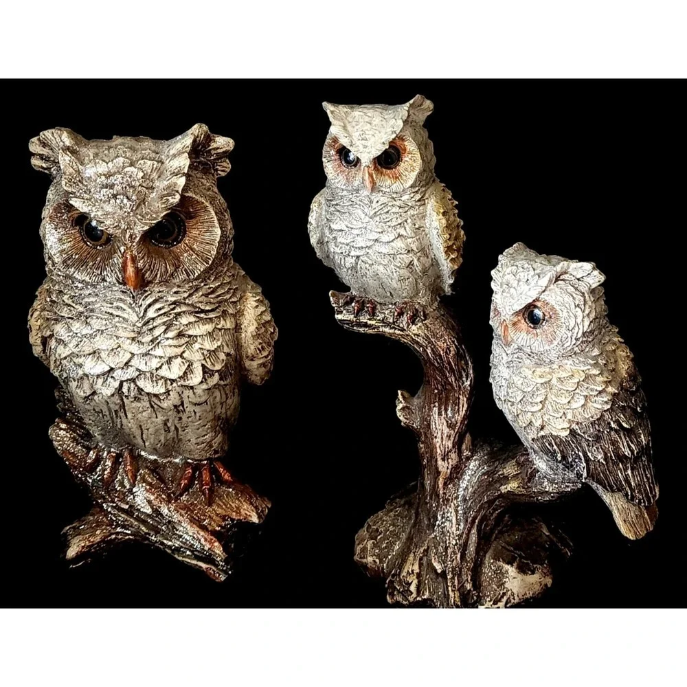 Long Earred Snow Owls Perched On Branches Glittery Christmas Home Decor Set Of 2